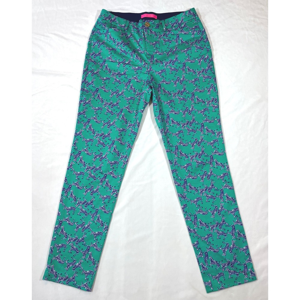 Lilly Pulitzer Kelly Stretch Pant Women Size 8 Green Everglade Zebra Preppy